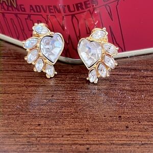 Monet heart crystal clip on earrings